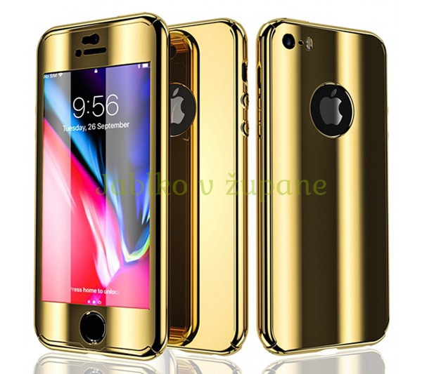 360° kryt zrkadlový iPhone 5/5S/SE - zlatý